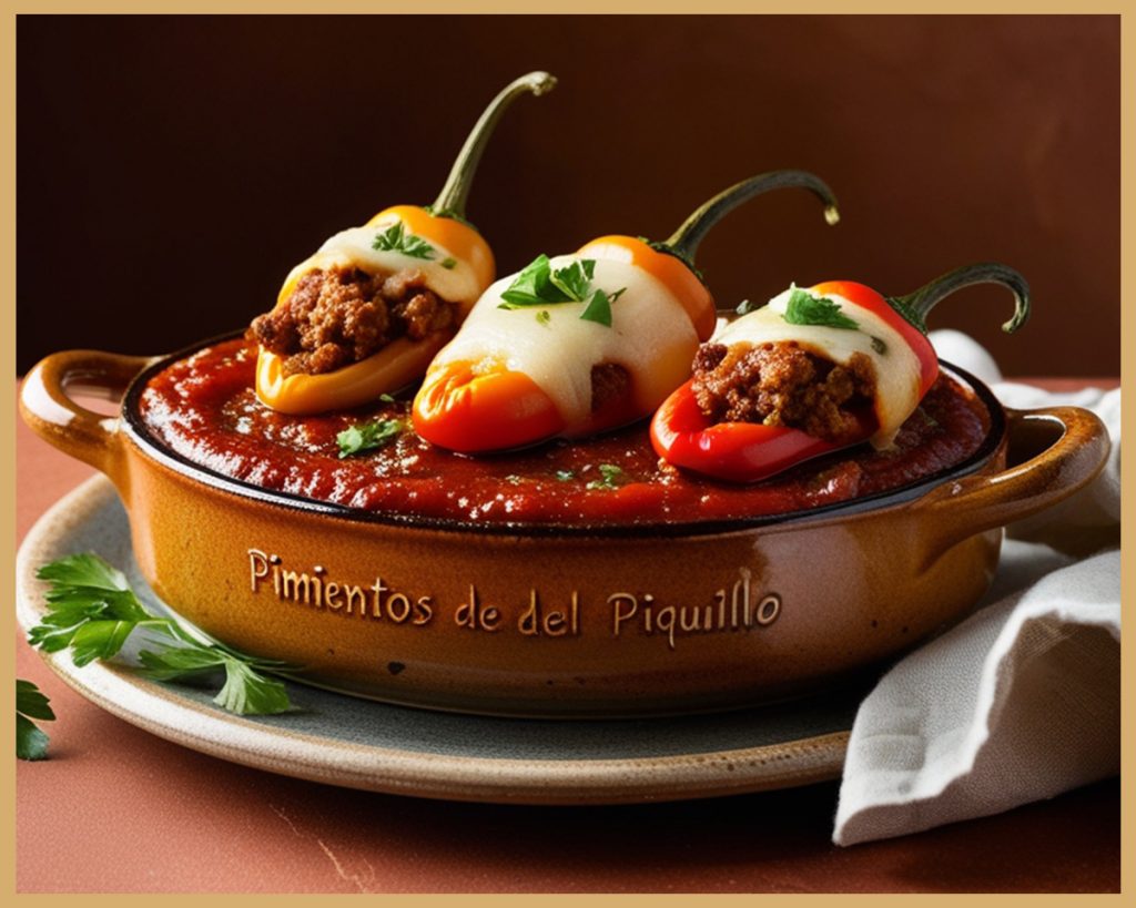 pimientos del piquillo con carne y queso en salsa española