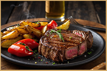 chuleton a la piedra con pimientos y patatas