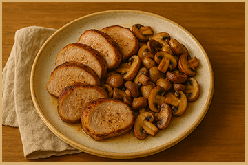 Presentación casera de solomillo al ajillo con perejil fresco