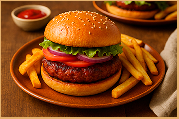 hamburguesa de morcilla y ternera con cebolla caramelizada en pan rústico casera