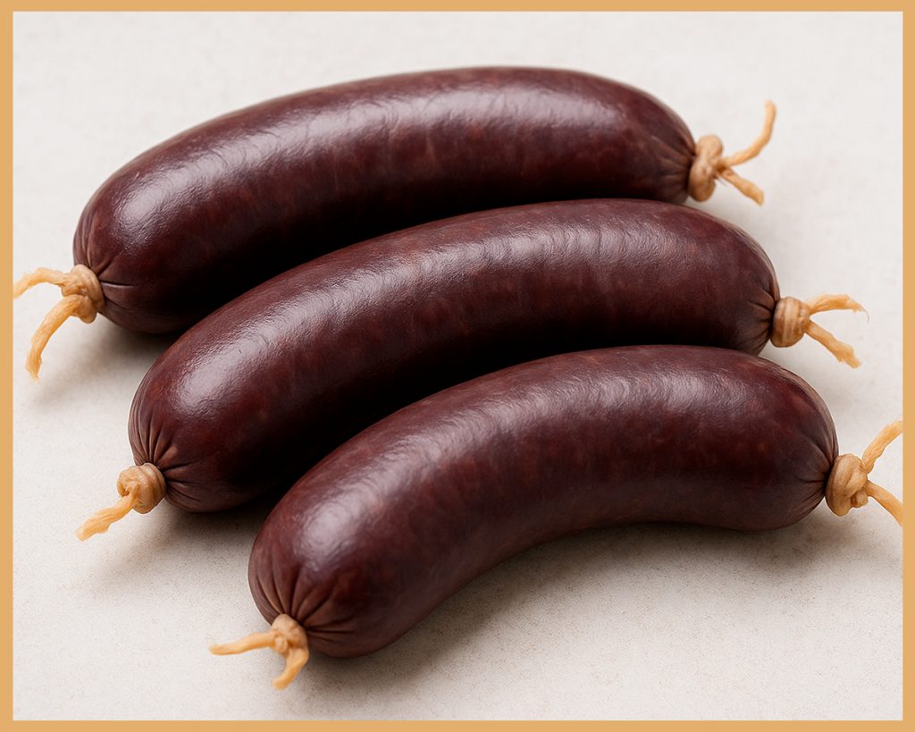 morcillas de calabaza crudas embutidas en tripa natural listas para cocción sobre superficie clara