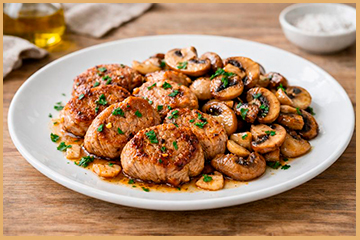 Solomillo de cerdo al ajillo con champiñones