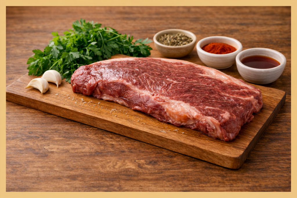 Ingredientes para vacío de ternera a la parrilla con chimichurri casero